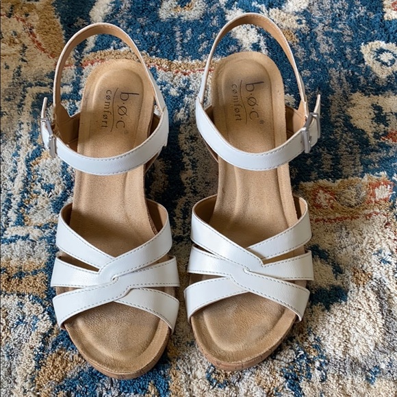 White Cork Heel Wedges - Picture 1 of 7